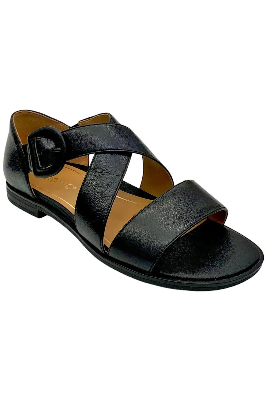 Vionic Women's Pacifica Ankle Straps Heeled Sandal Black Leather - Wide